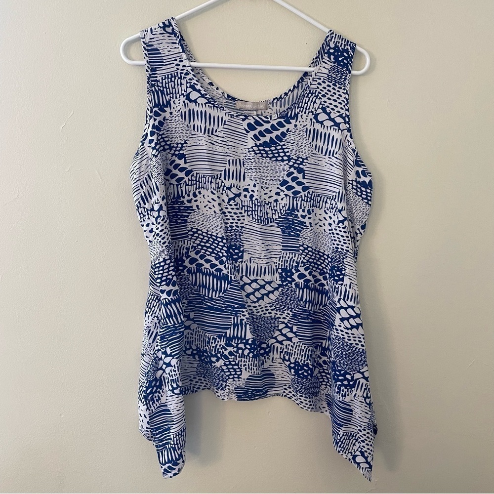 18W Woman Within rayon blue and white summer top pattern sleeveless blouse shirt